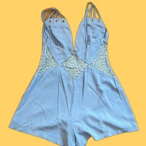 Millau Light Blue Lace Insert Womens Romper Size Medium M beach vacation concert